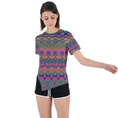 Boho Colorful Pattern Asymmetrical Short Sleeve Sports Tee