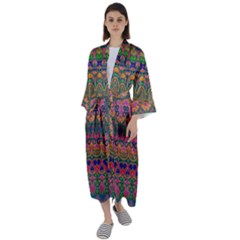 Boho Colorful Pattern Maxi Satin Kimono by SpinnyChairDesigns