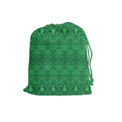 Boho Emerald Green Drawstring Pouch (large) by SpinnyChairDesigns