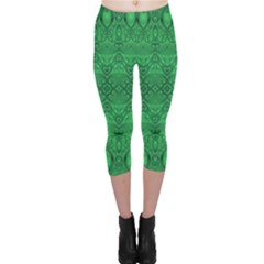 Boho Emerald Green Capri Leggings  by SpinnyChairDesigns