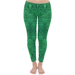 Boho Emerald Green Classic Winter Leggings by SpinnyChairDesigns