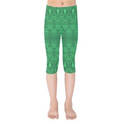 Boho Emerald Green Kids  Capri Leggings  by SpinnyChairDesigns