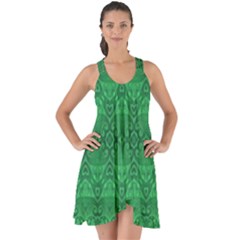 Boho Emerald Green Show Some Back Chiffon Dress by SpinnyChairDesigns