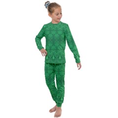 Boho Emerald Green Kids  Long Sleeve Set  by SpinnyChairDesigns