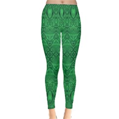 Boho Emerald Green Inside Out Leggings by SpinnyChairDesigns