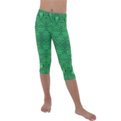 Boho Emerald Green Kids  Lightweight Velour Capri Leggings  by SpinnyChairDesigns