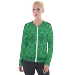 Boho Emerald Green Velour Zip Up Jacket by SpinnyChairDesigns