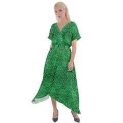 Boho Emerald Green Cross Front Sharkbite Hem Maxi Dress by SpinnyChairDesigns