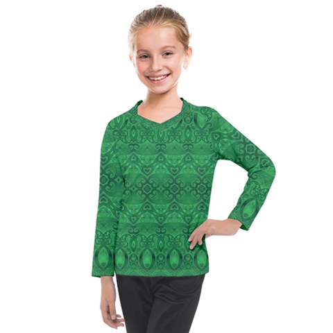 Boho Emerald Green Kids  Long Mesh Tee by SpinnyChairDesigns