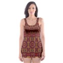 Boho Red Gold Skater Dress Swimsuit View1