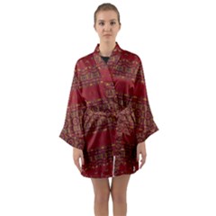 Boho Red Gold Long Sleeve Satin Kimono by SpinnyChairDesigns