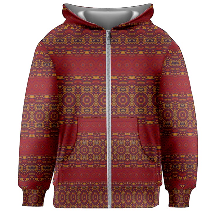 Boho Red Gold Kids  Zipper Hoodie Without Drawstring