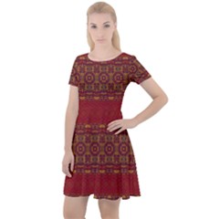 Boho Red Gold Cap Sleeve Velour Dress  by SpinnyChairDesigns