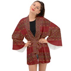 Boho Red Gold Long Sleeve Kimono by SpinnyChairDesigns