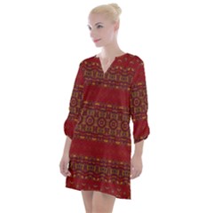 Boho Red Gold Open Neck Shift Dress by SpinnyChairDesigns