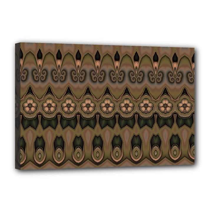 Boho Green Brown Pattern Canvas 18  x 12  (Stretched)