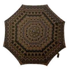 Boho Green Brown Pattern Hook Handle Umbrellas (small) by SpinnyChairDesigns