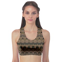 Boho Green Brown Pattern Sports Bra by SpinnyChairDesigns