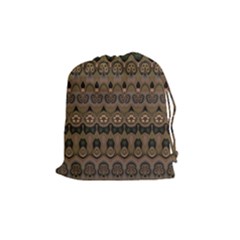 Boho Green Brown Pattern Drawstring Pouch (medium) by SpinnyChairDesigns