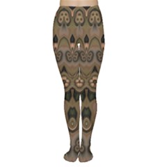 Boho Green Brown Pattern Tights by SpinnyChairDesigns