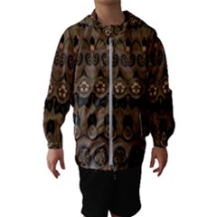 Boho Green Brown Pattern Kids  Hooded Windbreaker by SpinnyChairDesigns