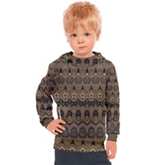 Boho Green Brown Pattern Kids  Hooded Pullover by SpinnyChairDesigns