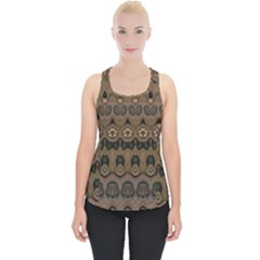 Boho Green Brown Pattern Piece Up Tank Top by SpinnyChairDesigns