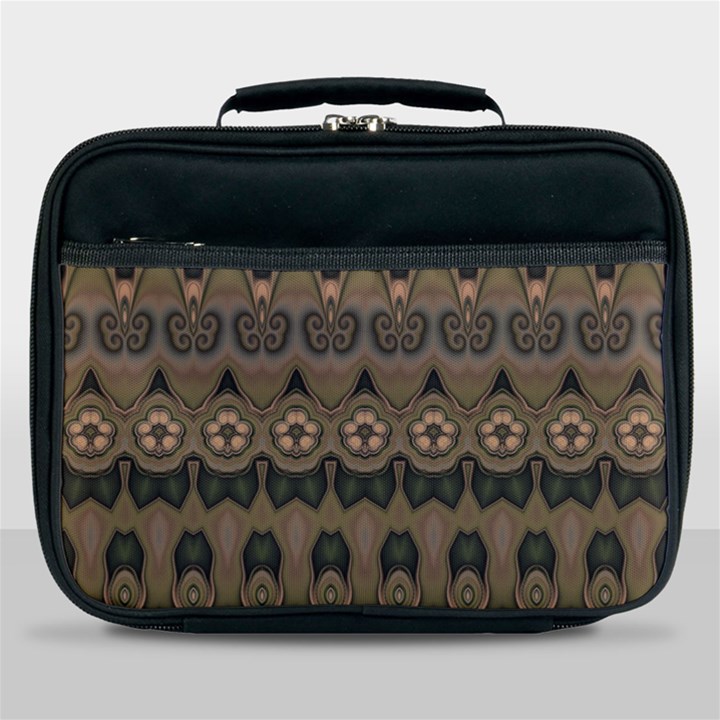 Boho Green Brown Pattern Lunch Bag