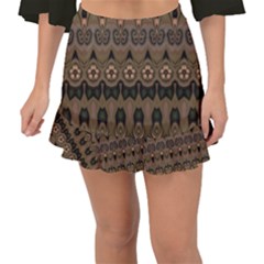 Boho Green Brown Pattern Fishtail Mini Chiffon Skirt by SpinnyChairDesigns