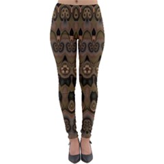 Boho Green Brown Pattern Lightweight Velour Leggings by SpinnyChairDesigns