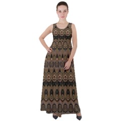 Boho Green Brown Pattern Empire Waist Velour Maxi Dress by SpinnyChairDesigns