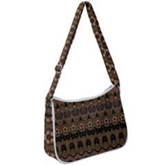 Boho Green Brown Pattern Zip Up Shoulder Bag by SpinnyChairDesigns