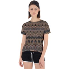 Boho Green Brown Pattern Open Back Sport Tee by SpinnyChairDesigns