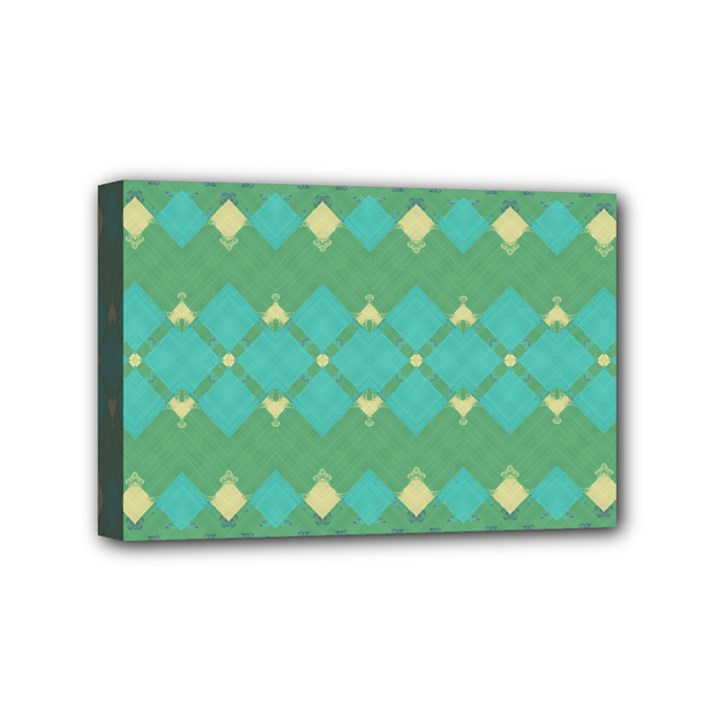 Boho Green Blue Checkered Mini Canvas 6  x 4  (Stretched)