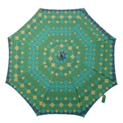 Boho Green Blue Checkered Hook Handle Umbrellas (large) by SpinnyChairDesigns