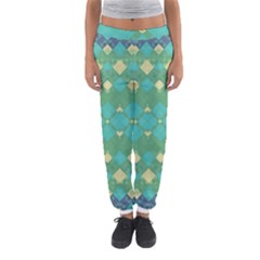 Boho Green Blue Checkered Women s Jogger Sweatpants by SpinnyChairDesigns