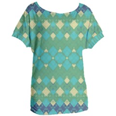 Boho Green Blue Checkered Women s Oversized Tee by SpinnyChairDesigns