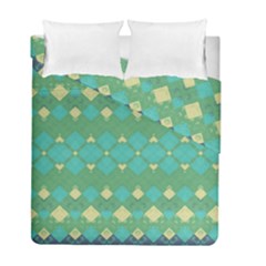 Boho Green Blue Checkered Duvet Cover Double Side (full/ Double Size) by SpinnyChairDesigns