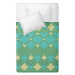 Boho Green Blue Checkered Duvet Cover Double Side (single Size) by SpinnyChairDesigns