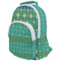 Boho Green Blue Checkered Rounded Multi Pocket Backpack View1