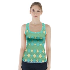 Boho Green Blue Checkered Racer Back Sports Top by SpinnyChairDesigns