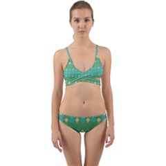 Boho Green Blue Checkered Wrap Around Bikini Set by SpinnyChairDesigns