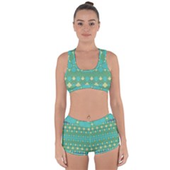 Boho Green Blue Checkered Racerback Boyleg Bikini Set by SpinnyChairDesigns