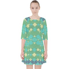 Boho Green Blue Checkered Pocket Dress