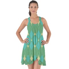 Boho Green Blue Checkered Show Some Back Chiffon Dress by SpinnyChairDesigns