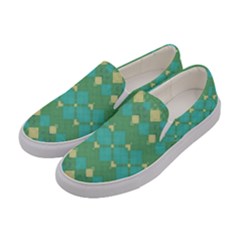 Boho Green Blue Checkered Women s Canvas Slip Ons by SpinnyChairDesigns