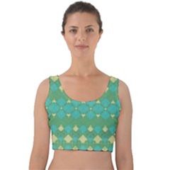 Boho Green Blue Checkered Velvet Crop Top by SpinnyChairDesigns