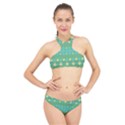 Boho Green Blue Checkered High Neck Bikini Set View1