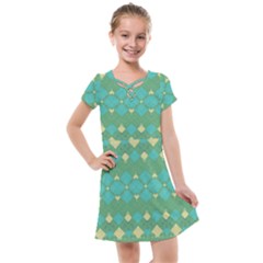 Boho Green Blue Checkered Kids  Cross Web Dress by SpinnyChairDesigns