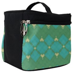 Boho Green Blue Checkered Make Up Travel Bag (big) by SpinnyChairDesigns